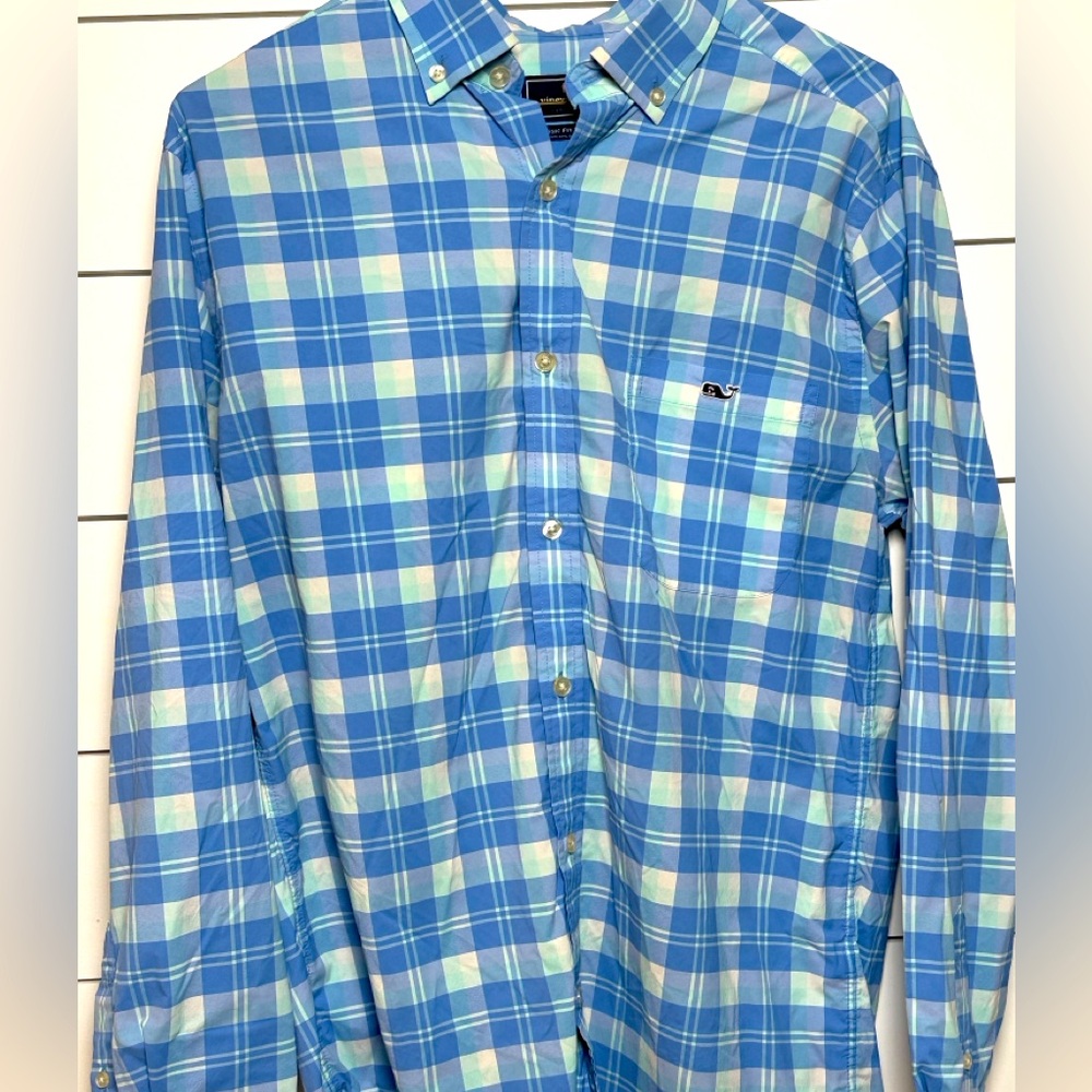Vineyard Vines Light Blue & Navy Plaid Button-Down Shirt